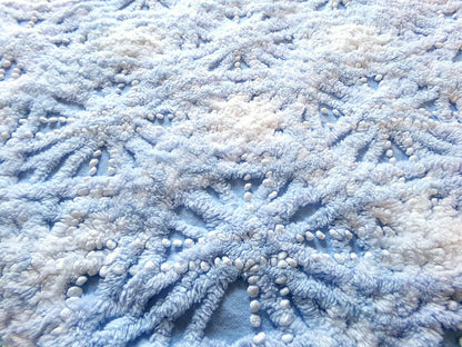 icicle pearl snowflake chenille fabric, vintage blue & white sewing material for quilting, fiber arts, pillows, 22" x 24" cotton piece