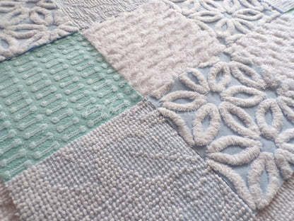 Barefoot on the Beach Chenille Quilt Squares Set from Vintage Bedspread Fabric, 16 Blocks, 6" x 6" inch, Coastal Blues & White