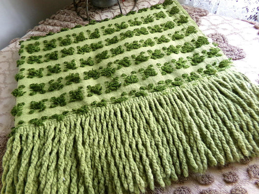 Hippie Chic Vintage Green Rosebud Chenille Fabric, 18" x 24" inch Piece, Boho Fabulous Tonal Roses
