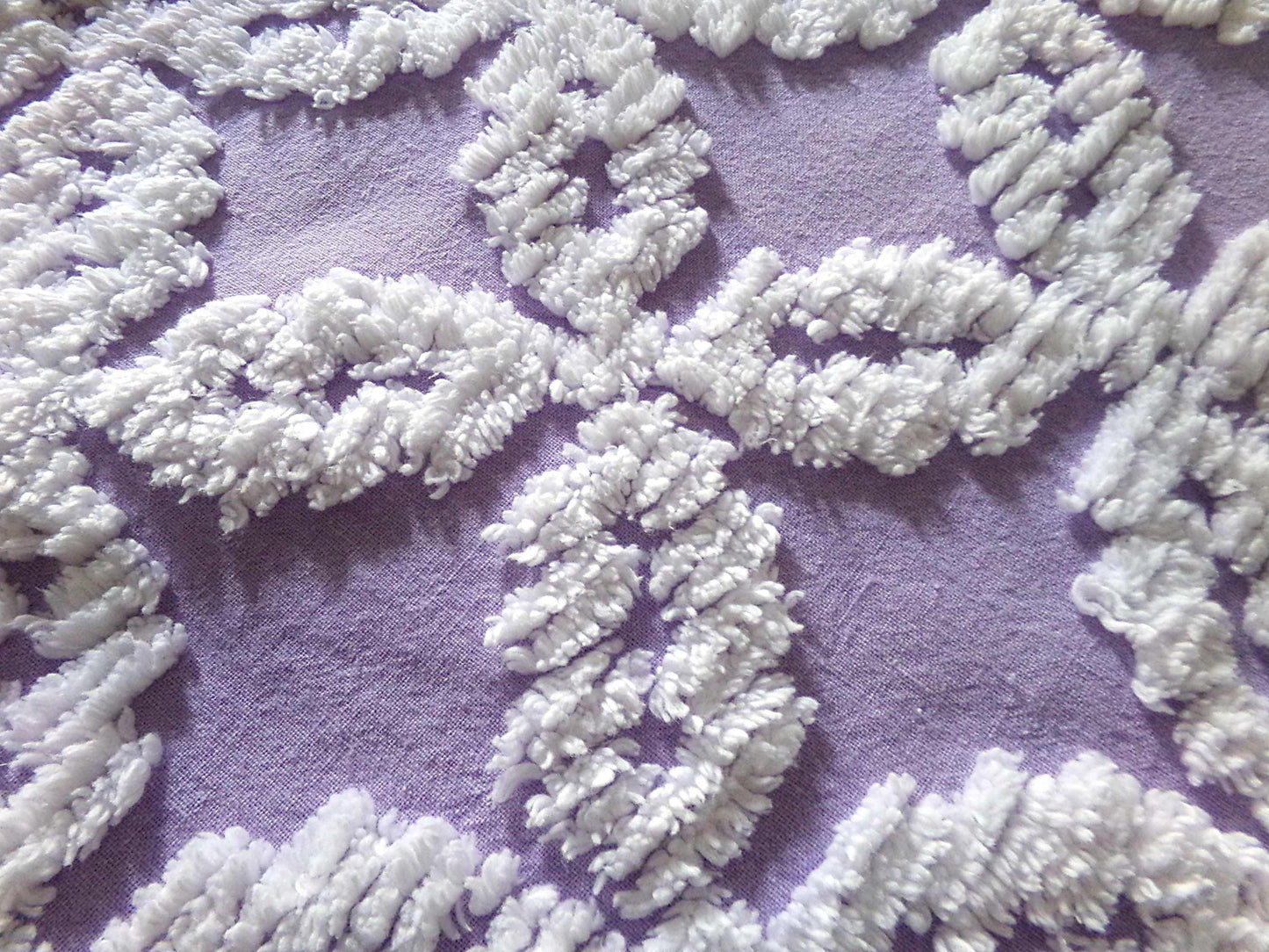 Sculpted Lavender Petals Vintage Cotton Chenille Fabric, Geometric Floral Design, 20" x 24" inch Piece, Lovely in Springtime Quilts, Pillows
