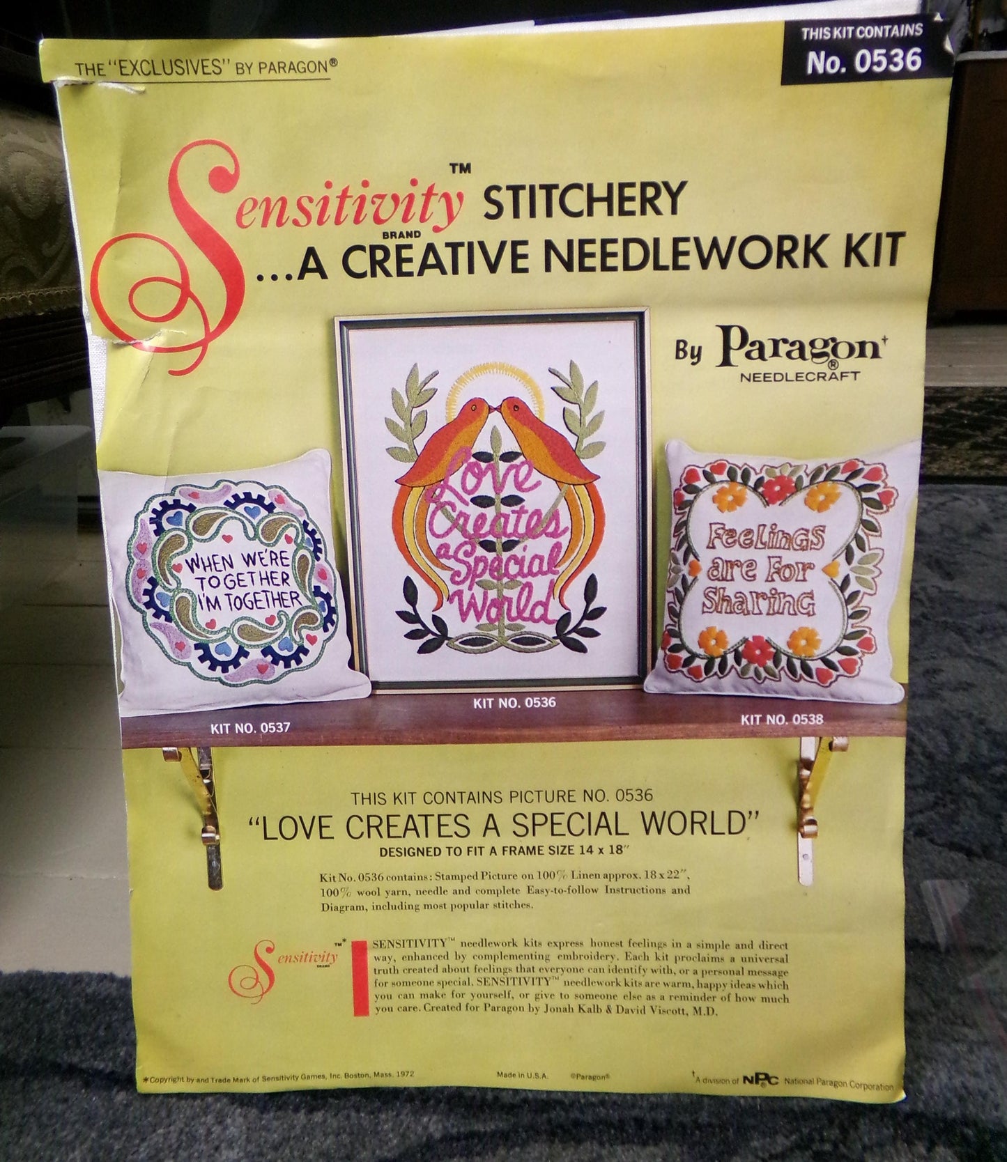 LOVE CREATES a SPECIAL World Vintage Crewel Embroidery Kit, Paragon Creative Stitchery #0536, Boho Hippie 1970s Needlework Design