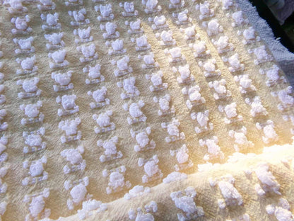 Buttercup Yellow White Rosebud Vintage Chenille Fabric, Cottage Style Tufted Roses, 12" x 24" inch Piece