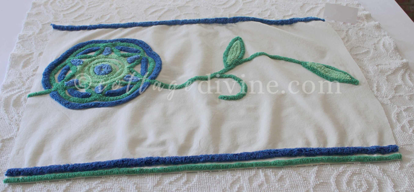 FlOwEr PoWeR Mod Vintage White Chenille Fabric, Striking 19" x 26" inch piece, Handmade