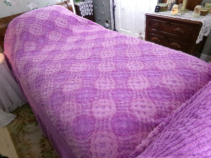Webbed Optic Vintage Chenille Bedspread Fantasy Unicorn Color Full Sz Boxed & Fitted