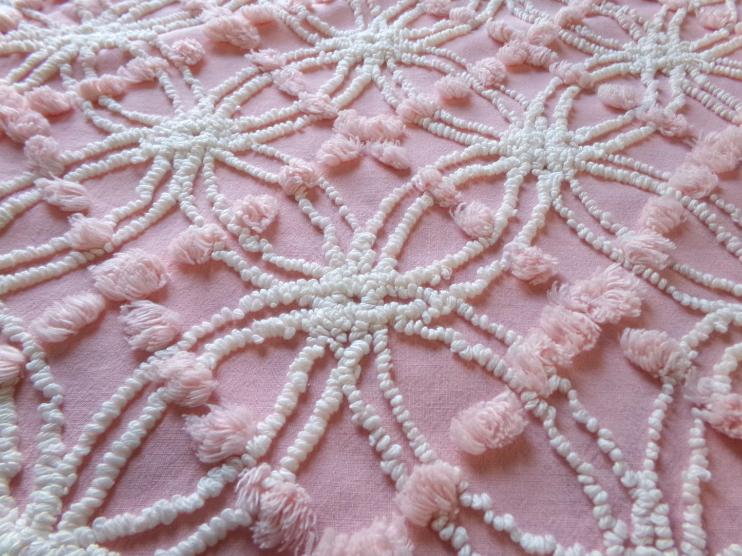 divinely feminine pink chenille fabric, 18" x 24" inch piece of vintage cotton sewing material, lovely in handmade chenille quilts & pillows