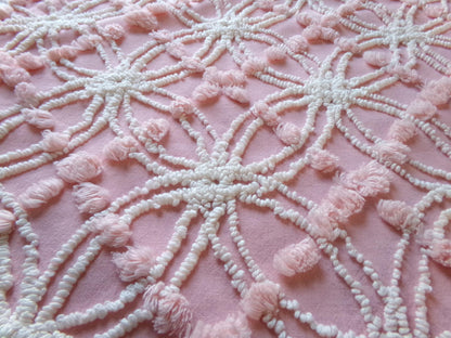 divinely feminine pink chenille fabric, 18" x 24" inch piece of vintage cotton sewing material, lovely in handmade chenille quilts & pillows