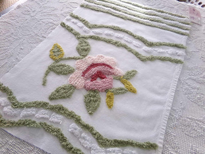 shabby rose chenille fabric, vintage victorian style sewing material, 15" x 22" inch piece, great for applique & pillows