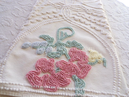 Magical Cottage Chic Lily Vintage Chenille Quilt Fabric Piece, 18" x 25" inches, Pretty in Pillows