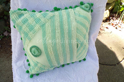 Tropical Bungalow Vintage Chenille Pillow Cover 12" x 12" inch Square, REVERSIBLE Palm Tree Design Accent Pillow & Insert with Pom Pom Trim