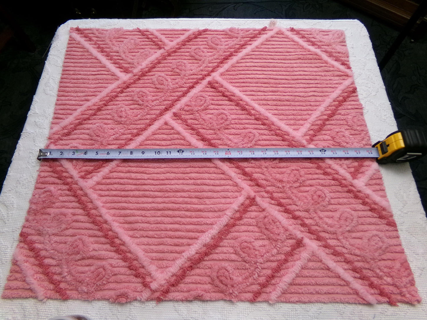 crossroads pink vintage chenille fabric in optic bold intersecting geometric design, 25" x 28" piece