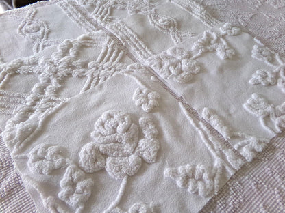 white 9.5" chenille fabric squares, set of 6 large quilt blocks, neutral rose & geometric prints for sewing, crafts