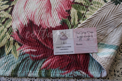 Heavenly Feather Pink Plume Vintage Barkcloth Fabric, 19" x 16" inch Piece, Botanical Floral Print on Cool Grey, Great for DIY Pillows