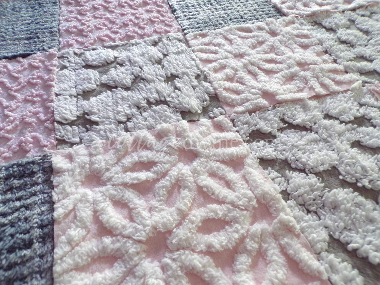 modern pink & grey chenille fabric squares, set of 16 vintage 6" quilt blocks for sewing, quilting, fiber arts