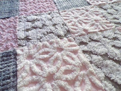 modern pink & grey chenille fabric squares, set of 16 vintage 6" quilt blocks for sewing, quilting, fiber arts