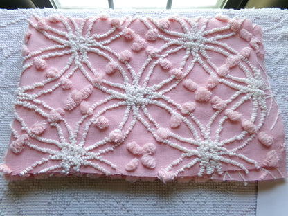 divinely feminine pink chenille fabric, 18" x 24" inch piece of vintage cotton sewing material, lovely in handmade chenille quilts & pillows