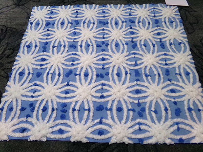 deep coastal blue vintage chenille fabric with tufted white spider rings & little pops, 23" x 20" inch piece