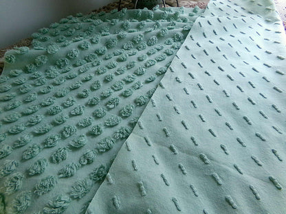 Vintage "Money Tree Green" Chenille Fabric, 20" x 25" inch Piece, Cute Puffy Dots, Great for Handmade Quilts, Crafts