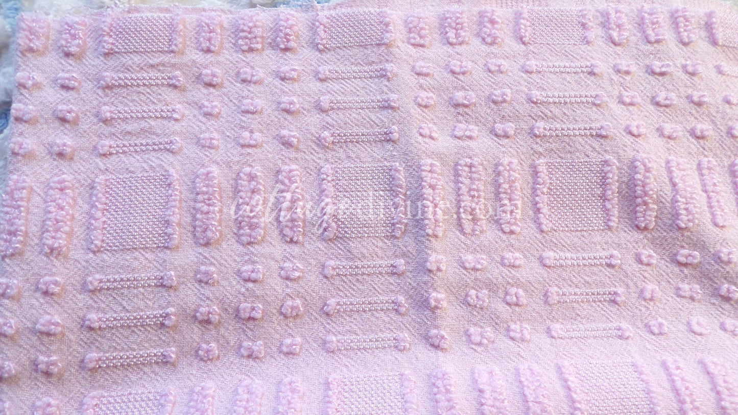Pastel Pink Checkerboard Vintage Chenille Fabric, 18" x 24" inch piece, Great Texturized Pattern
