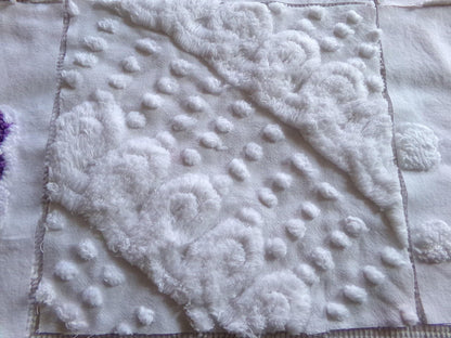 school of fish chenille fabric squares, set of 6 large 9.5" square quilt blocks, fun fishies & plush white swirl dots