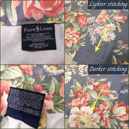 Lot of 3 Pair Ralph Lauren Kimberly Drapes Window Curtains, 6 Panels of Vintage Blue Floral Drapery Panels