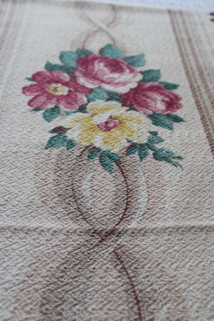 Vintage Floral Barkcloth Fabric Piece, 20.5" x 20" inches, Glencourt Style Champagne Beige, Deconstructed Curtain Panel, #2