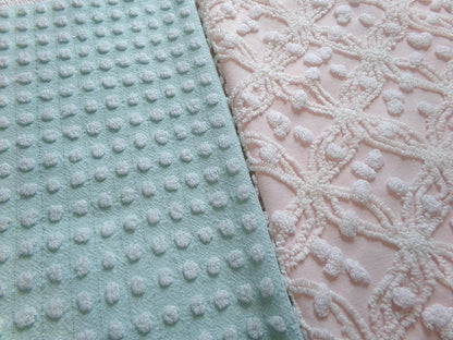 Vintage Chenille Fabric Bundle in Pink & Aqua, 2 Pieces 12" x 18" each | Easy Stash Builder for Fiber Arts, Quilting