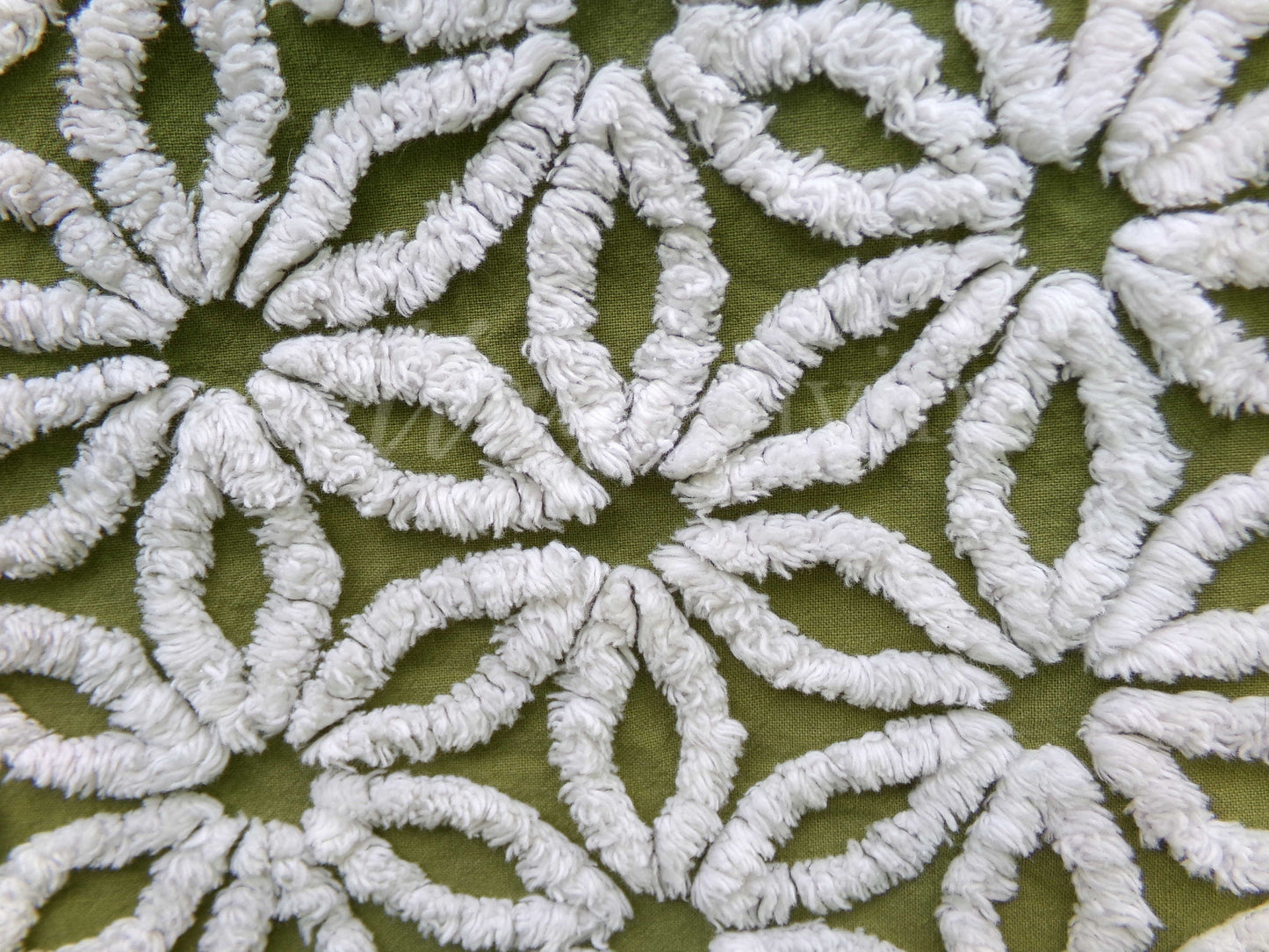 Hippie Olive Daisy Vintage Chenille Fabric, Earthy Green 24" x 20" inch Piece, So Gorgeous