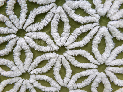 Hippie Olive Daisy Vintage Chenille Fabric, Earthy Green 24" x 20" inch Piece, So Gorgeous