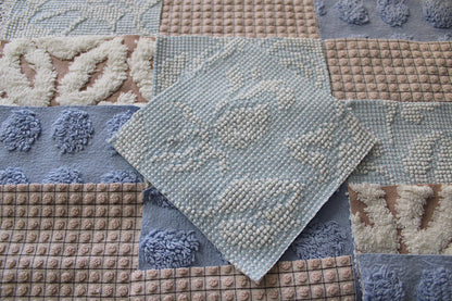 Beach Walk Vintage Chenille Fabric Squares, Blue, White & Sand Craft Square Set, 16 Blocks, 6" x 6" inch, Modern Chic