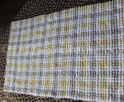 Stormy Grey, Sunny Yellow Plaid Vintage Chenille FABRIC PIECE, 17" x 26" inches, Cabin Crafts Texturized Contrast Needletufting