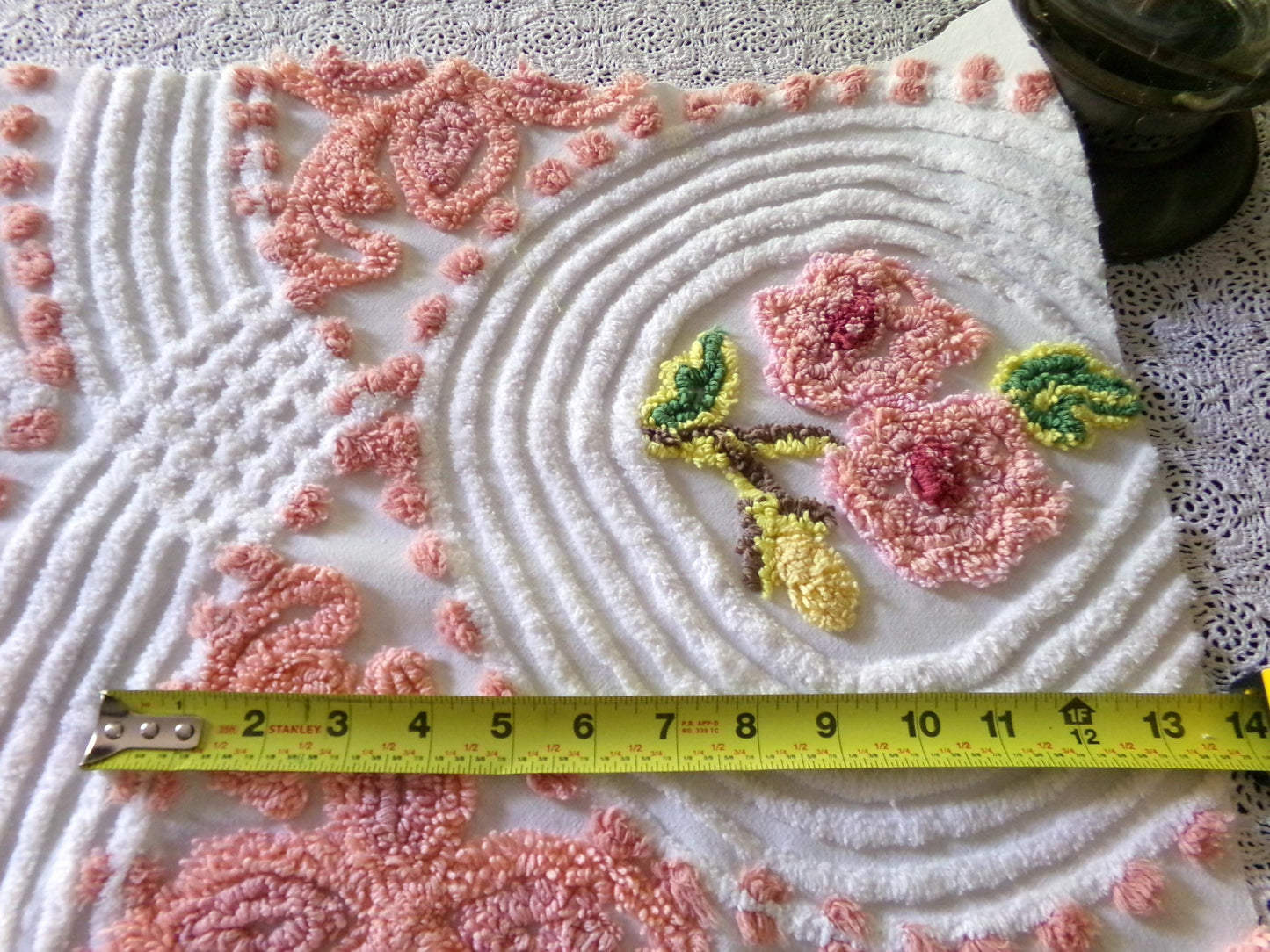 Shabby Rose Swirl Vintage Chenille Fabric, 26" x 29" inch Piece, Upcycle into Pillows, Quilts & Crafts