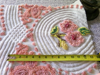 Shabby Rose Swirl Vintage Chenille Fabric, 26" x 29" inch Piece, Upcycle into Pillows, Quilts & Crafts