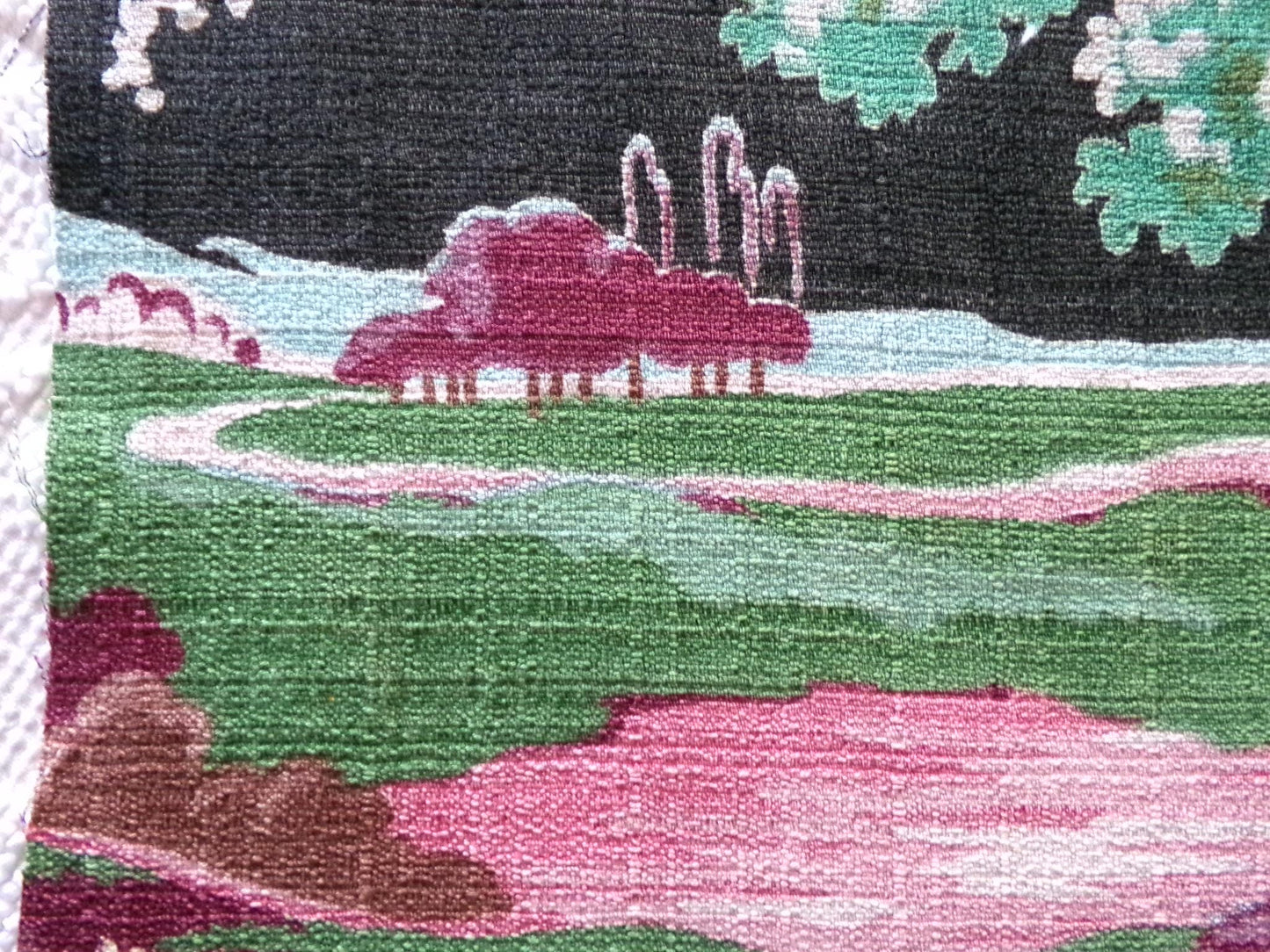 dramatic piece of vintage black barkcloth fabric in mystic tree print, 20" x 35" inch piece from deconstructed curtain panel