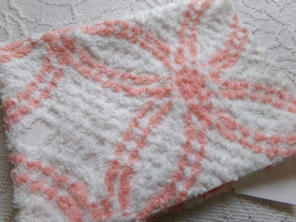 creamsicle peach & white chenille fabric piece, vintage cotton quilt material, wedding ring design, 18" x 23"