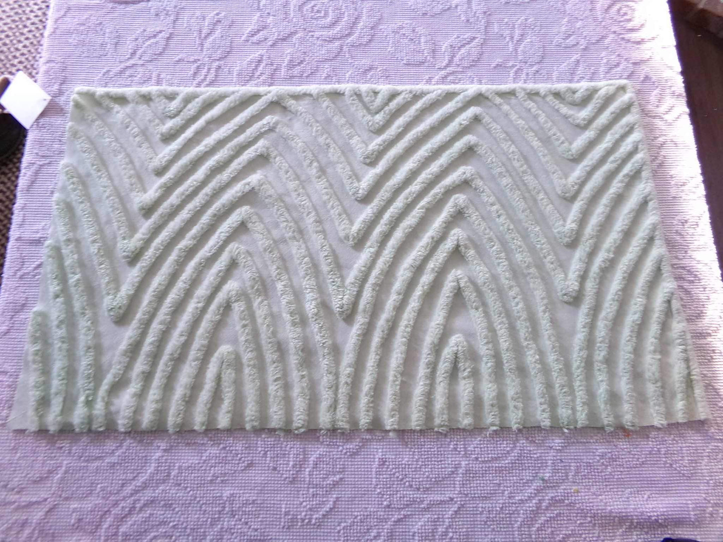 Optic Illusion Green Vintage Chenille Fabric, Mountain Peak Design, 29" x 16" Inch Piece, Sewing Material for Pillows & Quilts