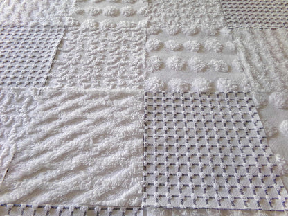 Blizzard White Vintage Chenille Fabric Squares, Diamond Ice, Coin Pop, Squiggle & Micro Grid, Set of 16 Quilt Blocks, 6" x 6" inch each