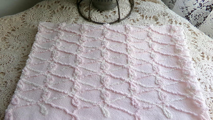 Eternity Knots Vintage Chenille Fabric Material, 19" x 26" inch Piece, Lovely Feminine Pastel Pink & Iridescent Vanilla Cream