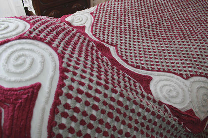 Plush Luxury Chenille Bedspread, Exceptional Vintage Bedding in Ice Grey, Berry Red & Dove Gray, Heavyweight FULL Size Bedding