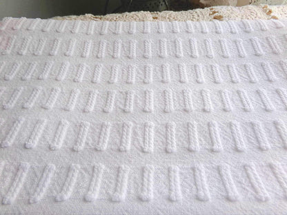 clean crisp white vintage chenille fabric: unique buttonhole design, 19" x 24" cut piece