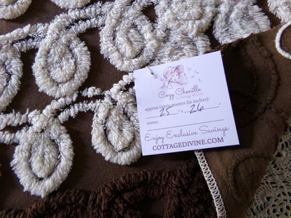 Yummy Chocolate Cherry Cake Vintage Chenille Fabric, Plush 25" x 26" Inch Piece, Great for Boho Pillows, Quilts, Fiber Arts