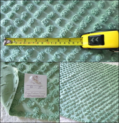 Vintage "Money Tree Green" Chenille Fabric, 20" x 25" inch Piece, Cute Puffy Dots, Great for Handmade Quilts, Crafts