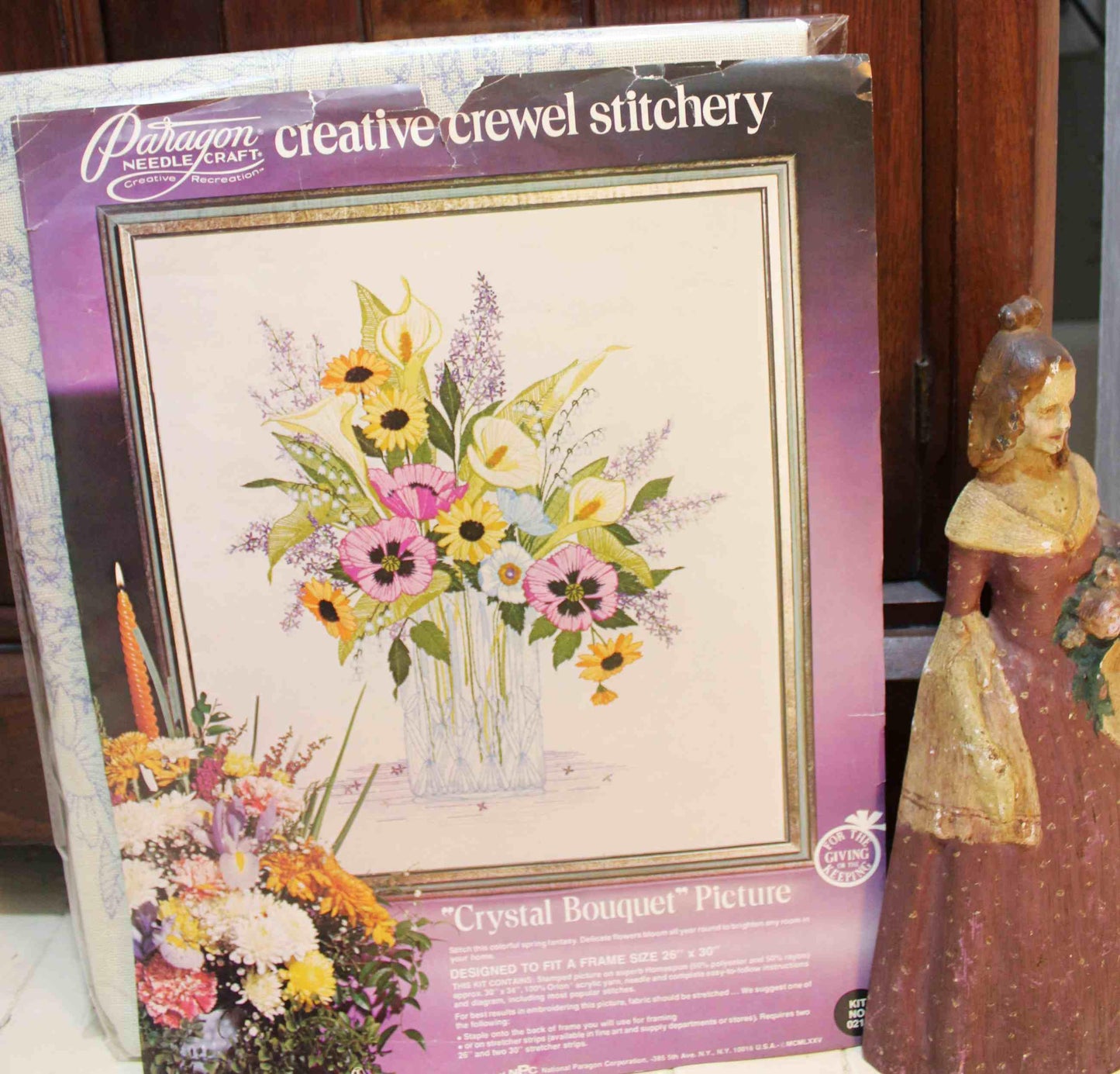 CRYSTAL BOUQUET Vintage Paragon Needlecraft CREWEL Embroidery Stitchery Kit #0210 ~ Spring Fantasy Florals, a Georgia Ball Design