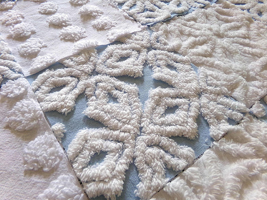 Breezy Blue & White Chenille Fabric Squares Set, 16 Vintage Quilt Blocks, 6" x 6" inches each, for Quilting, Sewing, DIY Pillows