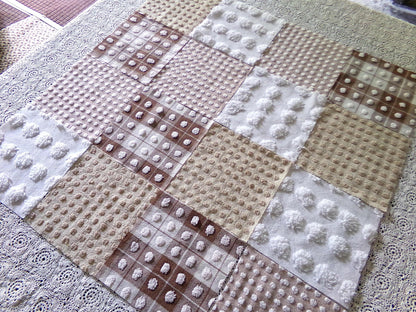 teddy bear browns chenille fabric squares, set of 16 vintage 6" quilt blocks for sewing, quilting, crafts in mocha, chocolate & white pops