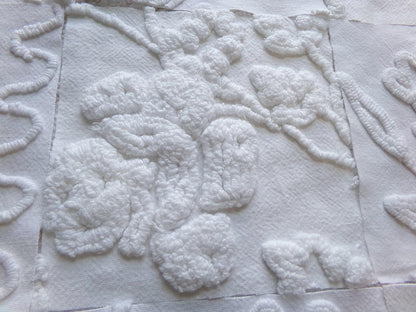 Vintage Chenille Fabric Squares in Rose Lily White Florals from Vintage Bedspread Fabric, Set of 16 Quilt Blocks, 6" x 6" inch