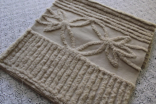 Simple Neutral Modern Vintage Chenille Fabric, 20" x 25" inch Piece, Mocha Star Lily Design