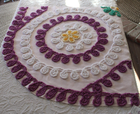 Shabby Cherished Birthday Cake Vintage Chenille Fabric, 21" x 28" Rounded Corner Piece of Lightweight Cotton Sewing Material