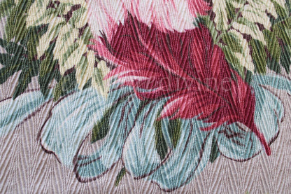 Divine Feathery Pink Plume Vintage Barkcloth Fabric, 19" x 19" inch Piece, Botanical Floral Print on Cool Grey, Great for DIY Pillows