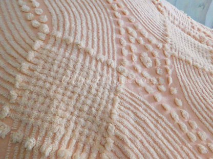 Graceful Waterfall Iced Peach Vintage 1940s Chenille Bedspread, Full Size, Cotton