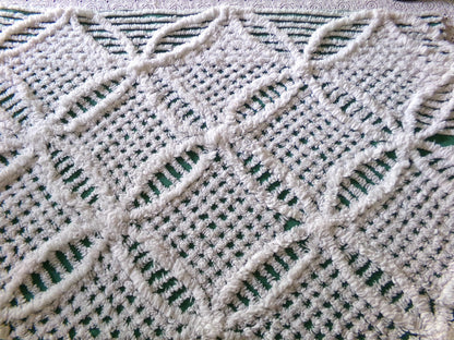 Plush Lush Green & White Vintage Chenille Fabric, 18" x 26" inch Piece, Wedding Ring Design for Christmas Crafts, Pillows, Quilts